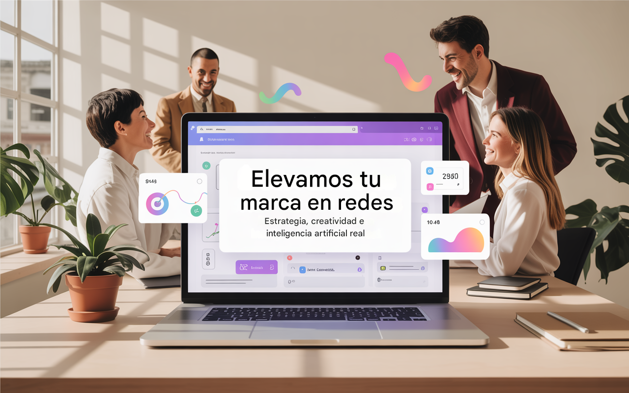 Equipo profesional trabajando en estrategias de social media